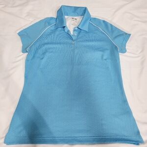 Adidas Clima Cool Womens Golf Polo Shirt On Size Medium Blue And White